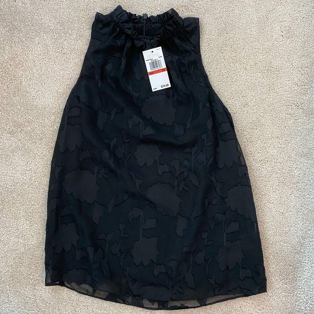NWT Michael Kors Black Floral Ruffle Tank XS
